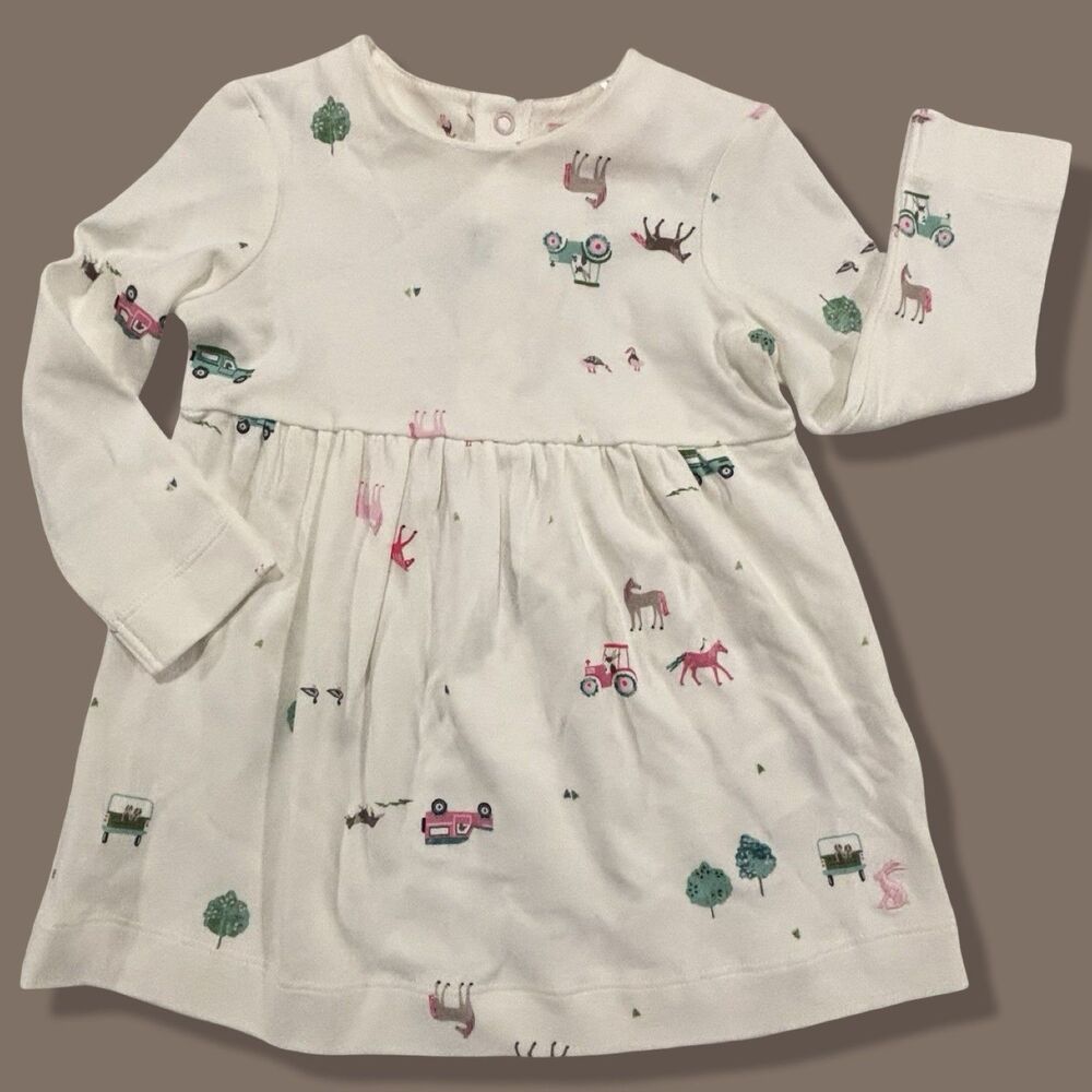 Joules Baby Girls Farm Print Dress Long Sleeve Cream 9-12M
